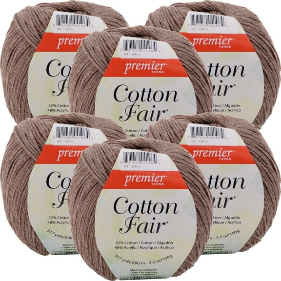 Premier Yarns Cotton Fair Solid Yarn-Cocoa, Multipack Of 6