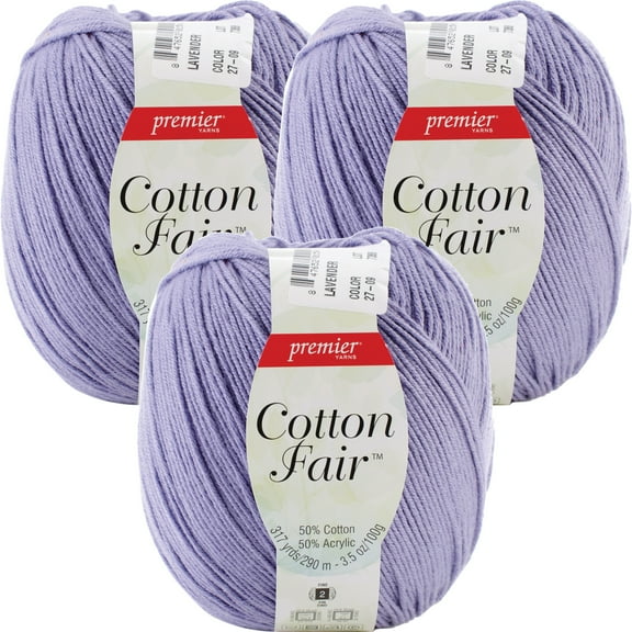 Premier Yarns Cotton Fair Solid Yarn-Lavender, Multipack Of 3
