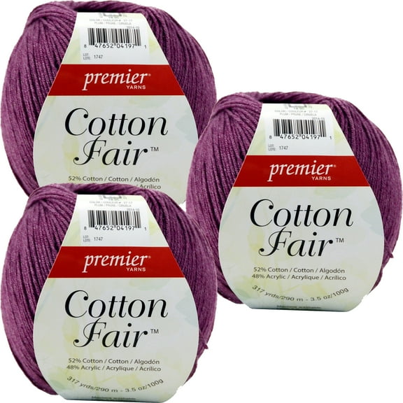 Premier Yarns Cotton Fair Solid Yarn-Plum, Multipack Of 3