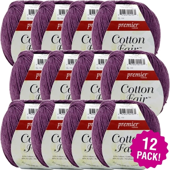 Premier Yarns Cotton Fair Solid Yarn - Plum, Multipack of 12