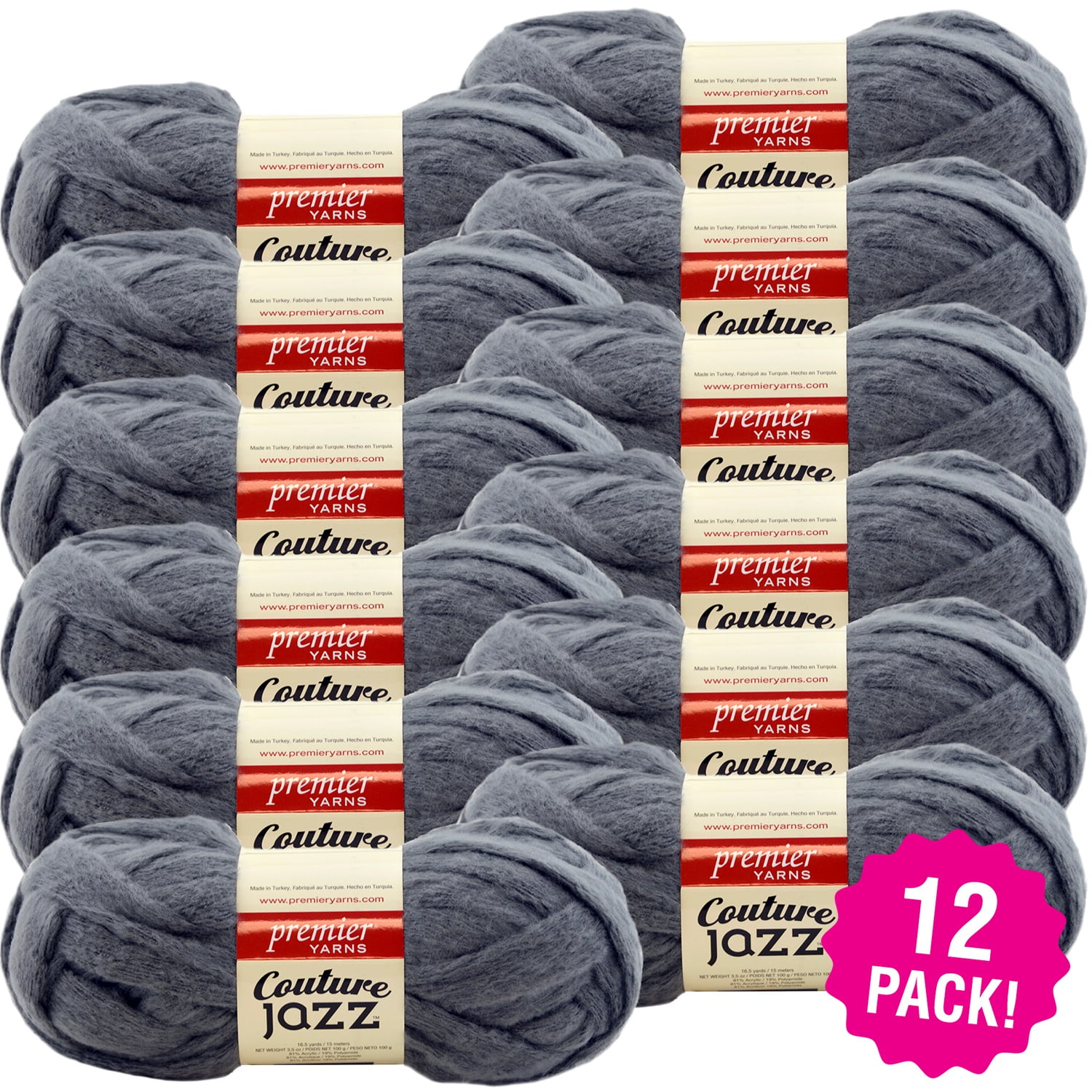 Premier Yarns Couture Jazz Yarn Slate, Multipack of 12