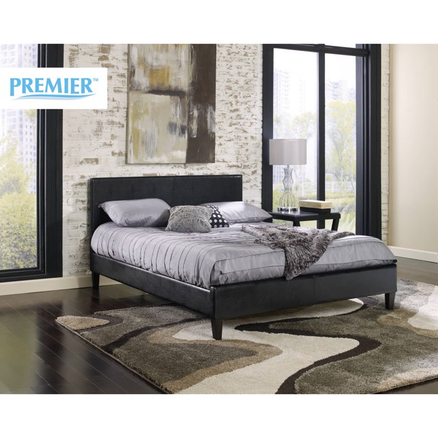 Premier Zurich Faux Leather Twin Black Upholstered Platform Bed Frame