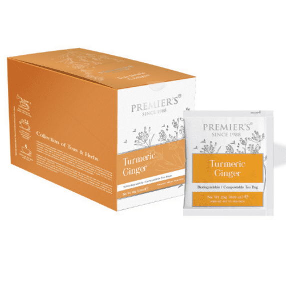 Premiers Turmeric Ginger Herbal Tea, Biodegradable/Compostable Pyramid Tea Bags, 16 Count, 1.41 oz