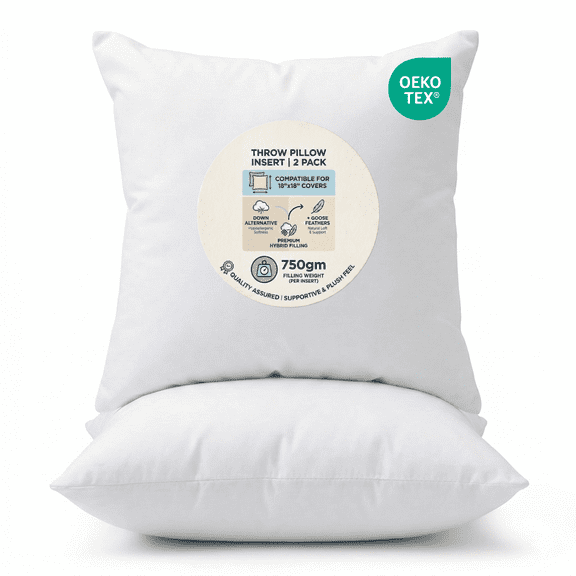 Preminente Decorative Throw Pillow Insert, Feathers and Down Fill, 100% Cotton Cover, Square Pillow Insert -18X18