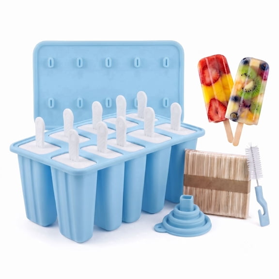Preminente Popsicle Molds, 10-Cavity Silicone BPA Free with Lid & Sticks – Reusable Ice Cream & Homemade Popsicle Maker