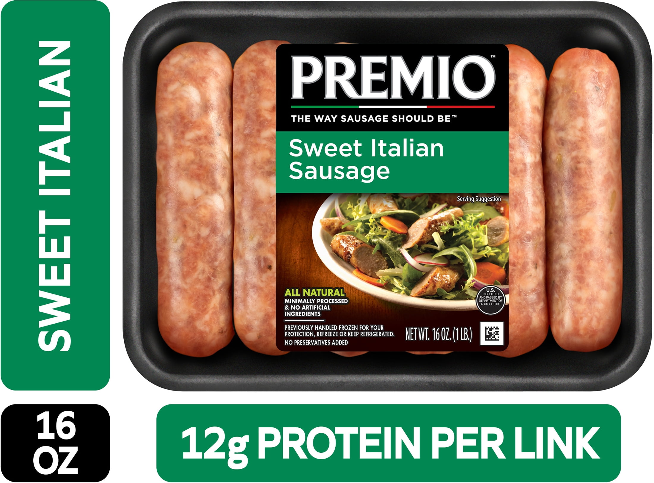 Premio Sweet Italian Pork Sausage Links, 16 oz, 6 Count Refrigerated