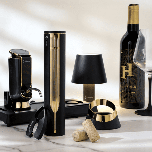 Premior Wine Gift Set — Luxurious wine set for the ultimate wine experience, Wine Aerator, Dispenser, Preserver, Electric Opener, Steel Foil Cutter & Bottle Lamp with an Elegant Gift Box By LINKSTYLE