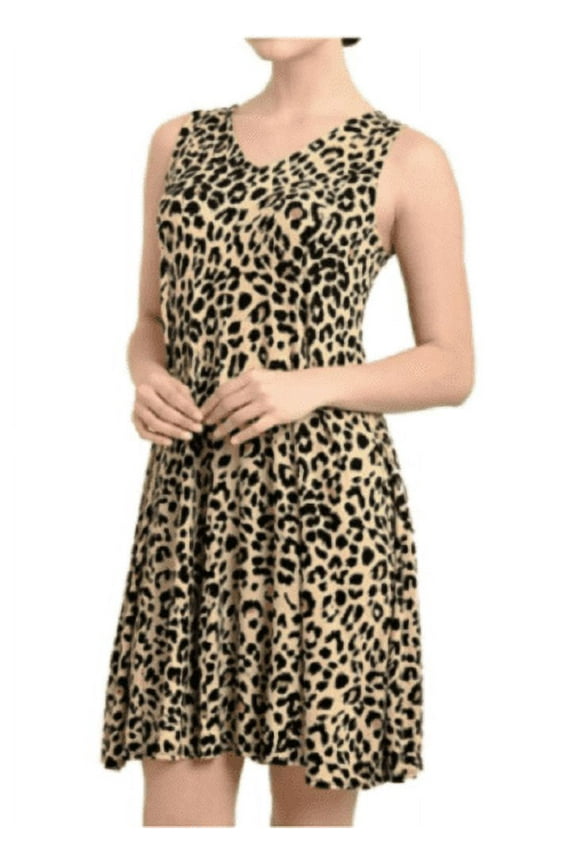 Animal Print V-Neck Sleeveless Dress (Leopard, XL)