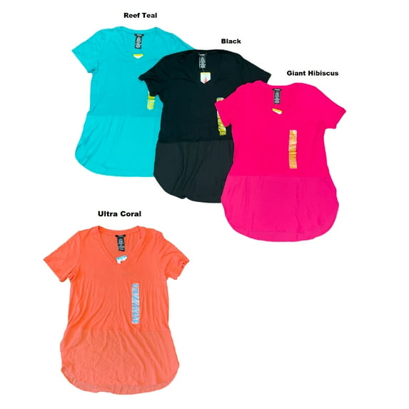 Premise Women's Short Sleeve V-Neck Round Hem Long Tunic Top (Black, XL)
