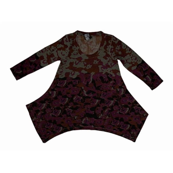 Premise Womens Size Small 3/4 Sleeve Sharkbite Knit Printed Tunic Blouse, Grey/Wine