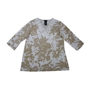 Premise Womens Size Small 3/4 Sleeve Crochet Neckline Linen Blouse w/Side Slits, Tropical Floral