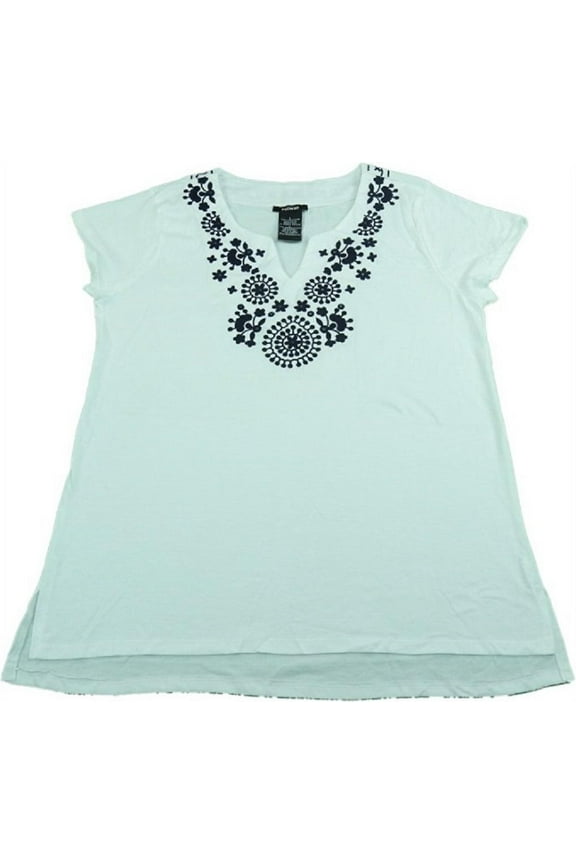 Womens Size Small Short Sleeve High Lo Embroidered Top, Bleach White