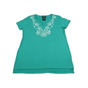 Premise Womens Size Small Short Sleeve High Low Embroidered Top, Poolside Splash