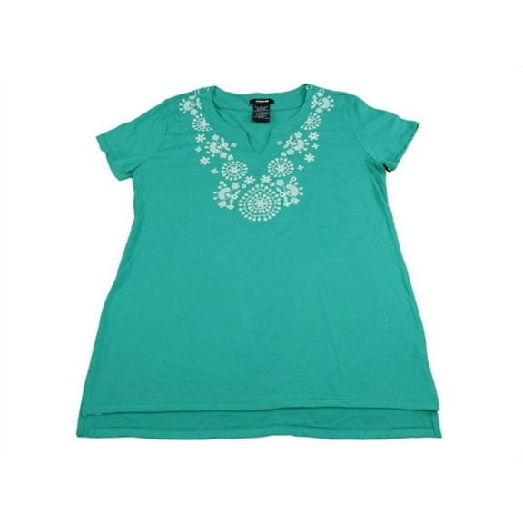Premise Womens Size Small Short Sleeve High Low Embroidered Top, Poolside Splash