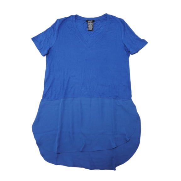 Premise Womens Size Small V-Neck Sheer Hi-Low Tunic Short Sleeve Blouse, True Navy