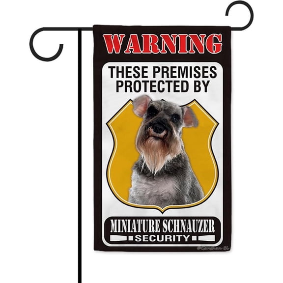 These Premises Protected by Gray Miniature Schnauzer Garden Flag Dog Warning Welcome Yard Flag Sign Banner for Outdoor Farmhouse 12.5X18 Inch Double Side