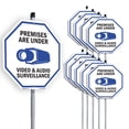 thumbnail image 1 of Premises Are Under Video & Audio Surveillance (10 Pack) 10 inch X 10 inch Octagon Aluminum Metal Signs with Aluminum Mounting Stakes Weather Resistant UV Protected for Workplace Private, 1 of 8