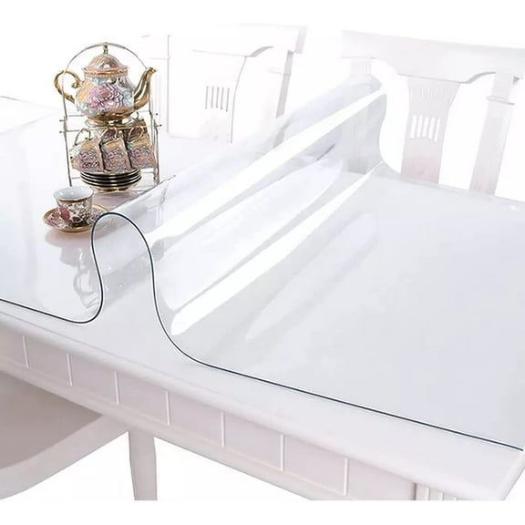 Premium (0.49 Milimeters Thick) Clear Plastic Vinyl PVC Fabric Table Cover Tablecloth Protector for Dining Room Table Waterproof Spillproof Transparent Sheet Table Cover