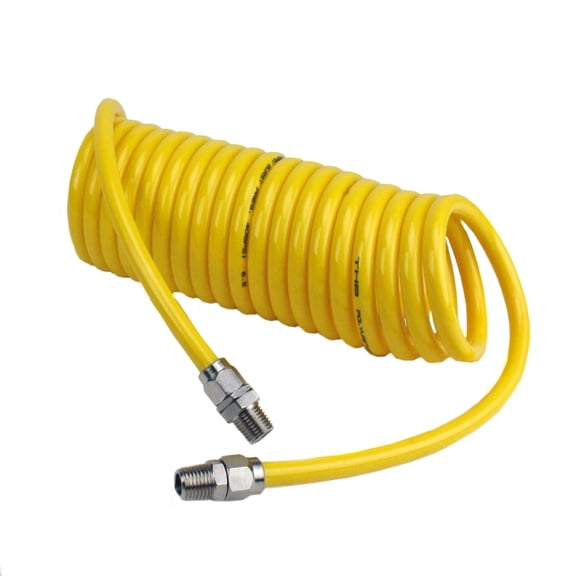 Premium 1/4" x 15' Air Compressor Coil Hose Polyurethane Coiled With Swivel End