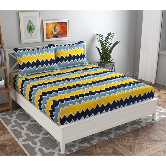 Premium 1 Double Bedsheet With 2 Pillow Cover - 88 X 90 Inches, Multicolor | Super Soft Premium Brushed Glace Cotton Bedsheet, Breathable & Wrinkle Free