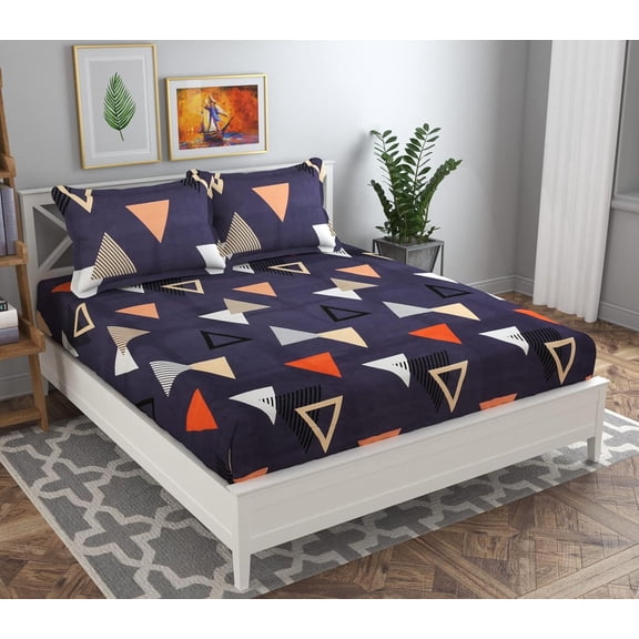 Premium 1 Double Bedsheet With 2 Pillow Covers | 90 X 100 Inches - 160 TC Super Soft Glace Cotton | Breathable & Wrinkle Free 3 Pcs Set | Dark Grey & White