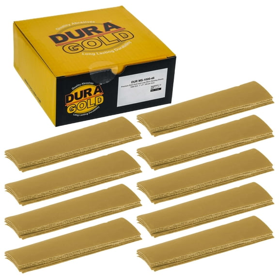 Dura-Gold Premium 1" x 4" Gold Sandpaper Micro Sheets, 1000 Grit (Box of 45) - Hook & Loop Backing, Wood Furniture Woodworking - Hand Micro Sanding Blocks