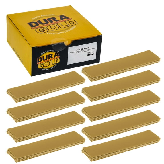 Dura-Gold Premium 1" x 4" Gold Sandpaper Micro Sheets, 400 Grit (Box of 45) - Hook & Loop Backing, Wood Furniture Woodworking - Hand Micro Sanding Blocks