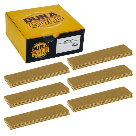 Dura-Gold Premium 1" x 4" Gold Sandpaper Micro Sheets, 60 Grit (Box of 30) - Hook & Loop Backing, Wood Furniture Woodworking - Hand Micro Sanding Blocks