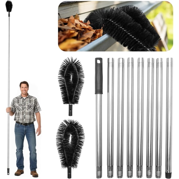 Premium 10.5 ft Gutter Cleaning Tools from The Ground - Adjustable Rain Gutter Cleaning Brush with Pole No Ladder Needed Long-Reach Gutters Removal of Leaves, Branches & Debris