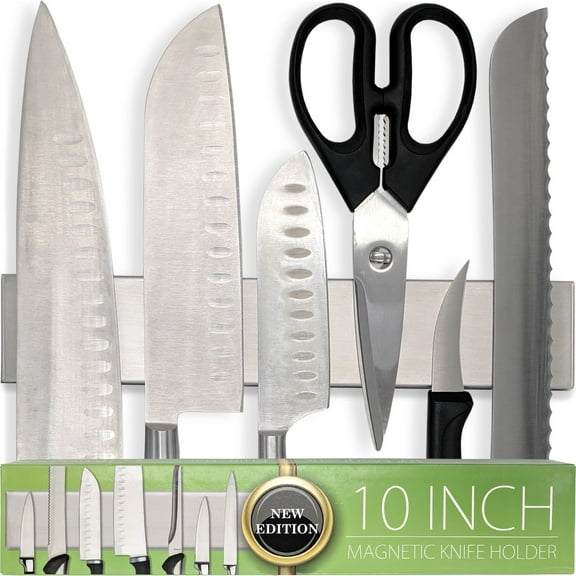 Premium 10 Inch (Small Size) Stainless Steel Magnetic Knife Holder for Wall - Professional Magnetic Knife Strip - Space-Saving Knife Rack/Bar With Powerful Magnetic Pull Force (Upgraded Version)