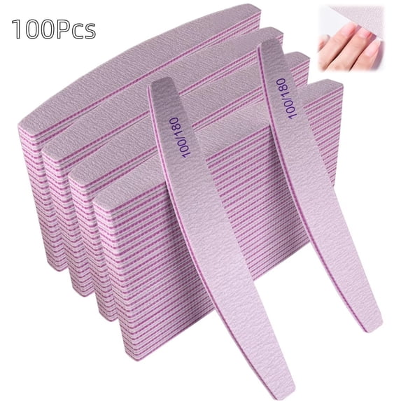 Premium 100/180 Grit Nail File Bulk Pack, 100 Pcs Double-Sided Emery Boards for Salon, Home Manicure