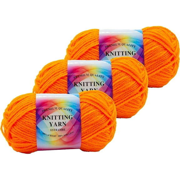 Premium 100% Acrylic Yarn, Snag Free, 4 Ply for Knitting, Cochet & DIY , Orange (3 Packs)