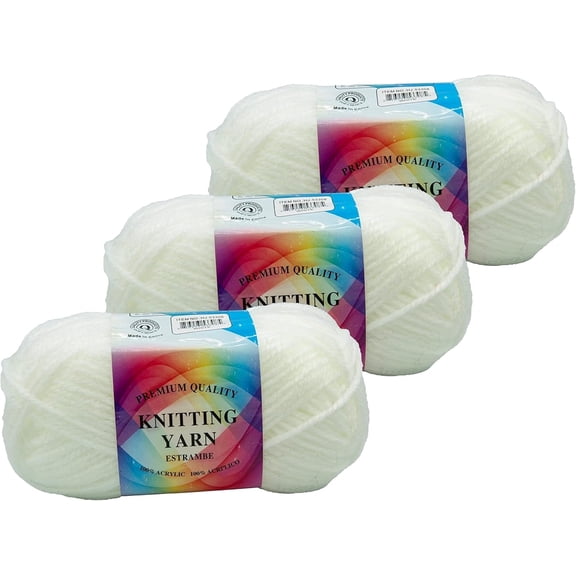 Premium 100% Acrylic Yarn, Snag Free, 4 Ply for Knitting, Cochet & DIY , WHITE (3 Packs)