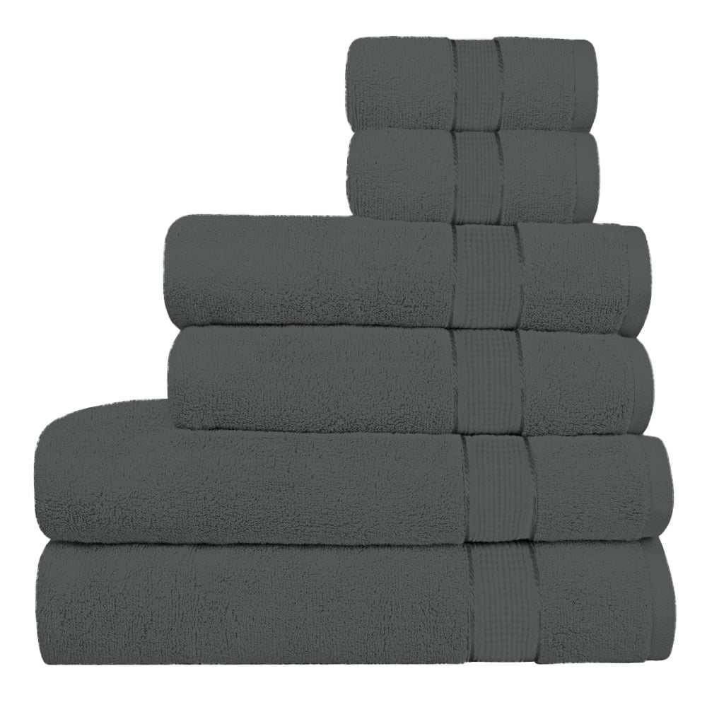 Premium 100% Cotton Absorbent 600 GSM 6 Piece Bathroom Towel Set 2 Washcloths, 2 Hand Towels, 2 Bath Towels