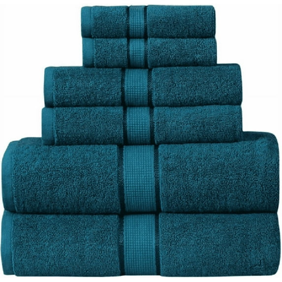 Premium 100% Cotton Absorbent 600 GSM 6 Piece Bathroom Towel Set 2 Washcloths, 2 Hand Towels, 2 Bath Towels