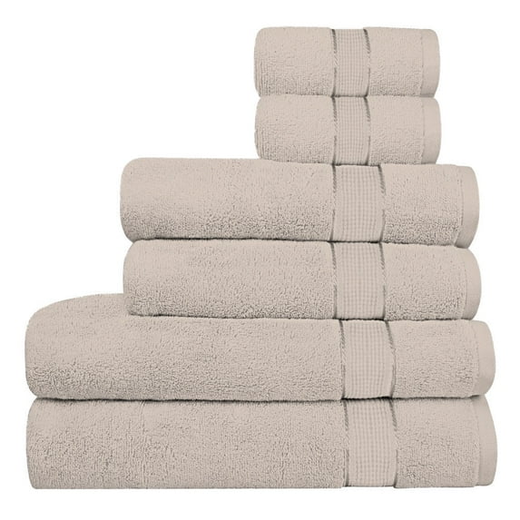 Premium 100% Cotton Absorbent 600 GSM 6 Piece Bathroom Towel Set 2 Washcloths, 2 Hand Towels, 2 Bath Towels