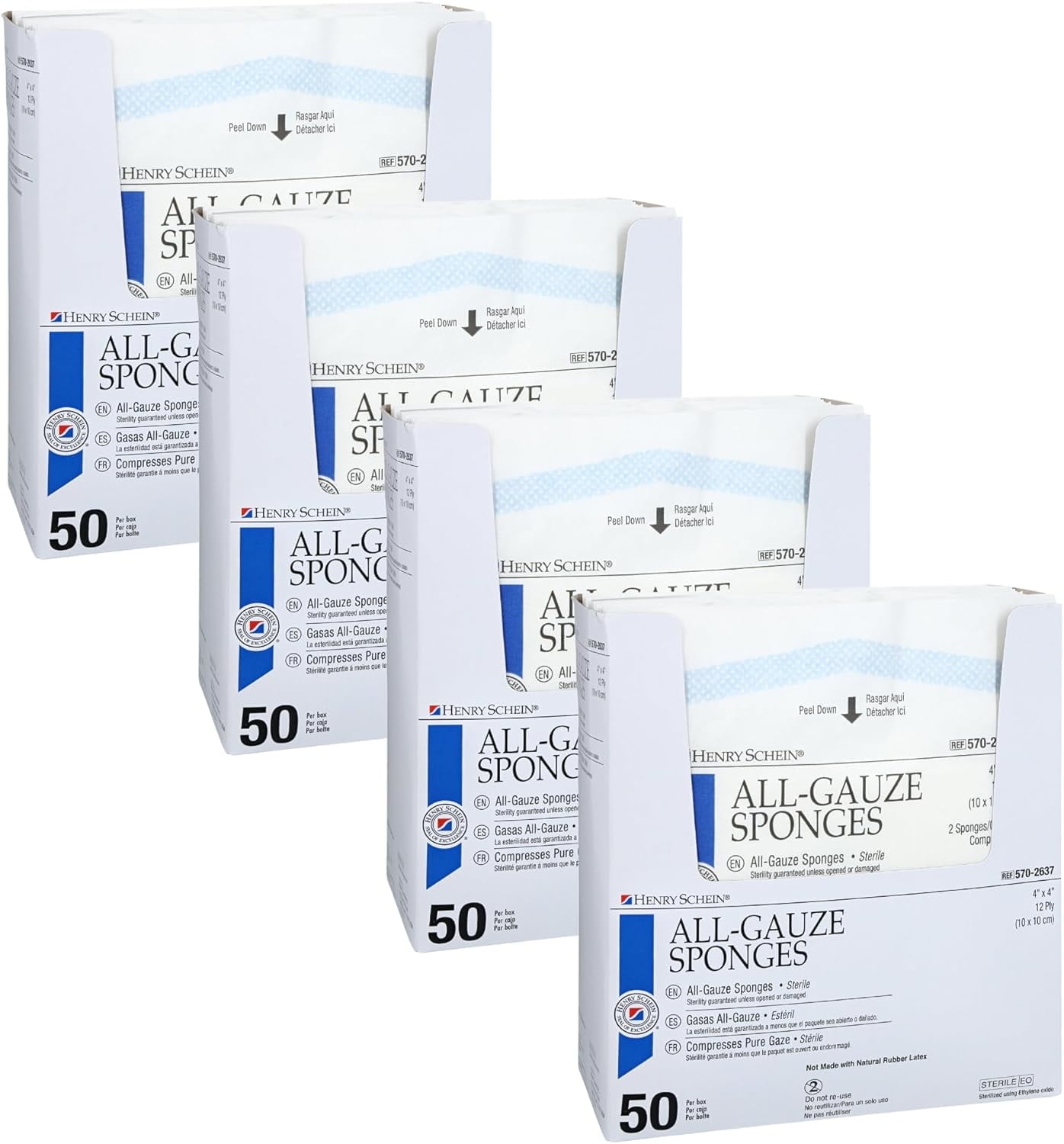 Premium 100% Cotton All-Gauze Sponge 4x4 12 Ply Sterile Square for Wound Care & Home First Aid Kits - 4 Packs (200 Total)