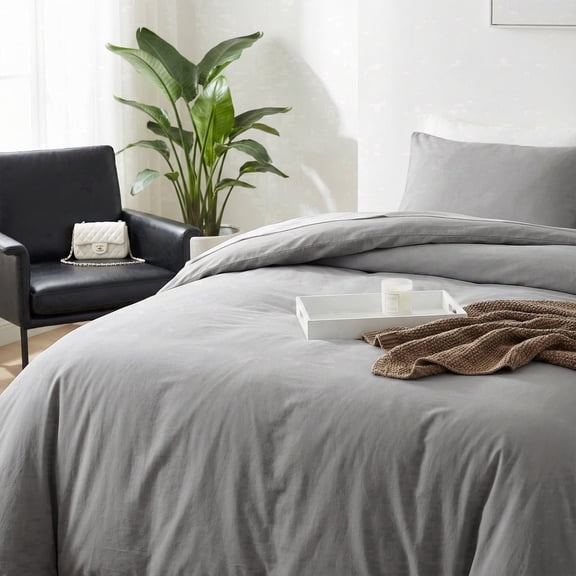 DCSKY Twin Size Egyptian Cotton Duvet Cover Set , All Season Comfort , 68x90 Inch 2-Piece Light Gray