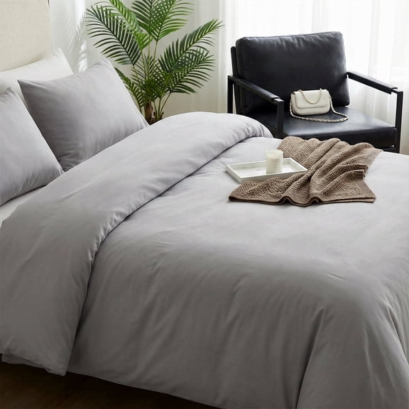 Premium 100% Cotton Duvet Cover Set, Soft Breathable Bedding with Zipper Closure (3 Pieces), Classic Grey, Full