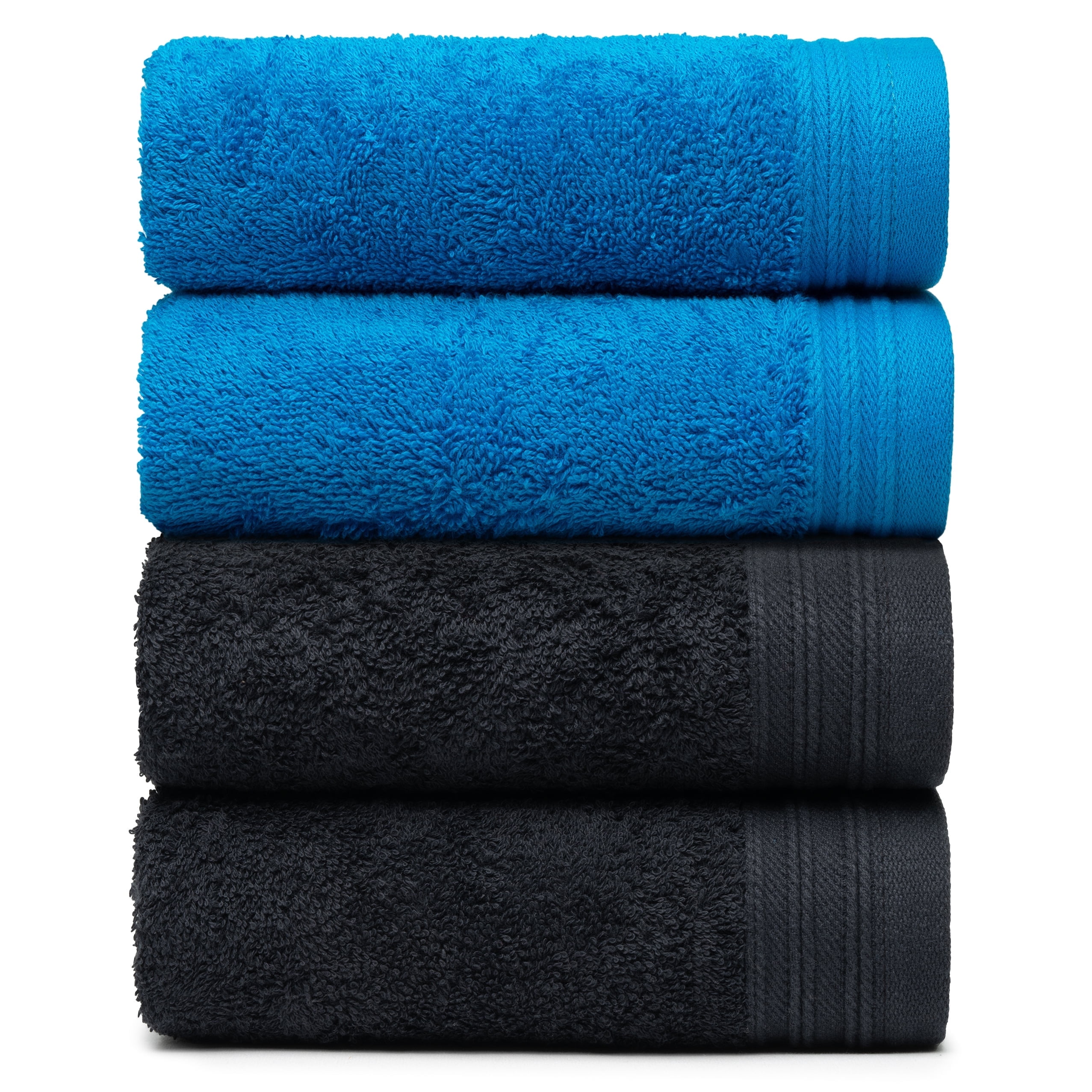 Premium 100% Cotton Towel Set of 4 Hand Towels 18" x 30" | 4 Ultra Soft and Highly Absorbent Hand Towels for Bathroom, Gym, Hotel, Spa, Machine Washable | Color: Black and Petrol