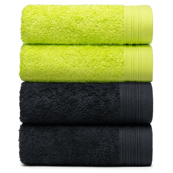 Premium 100% Cotton Towel Set of 4 Hand Towels 18" x 30" | 4 Ultra Soft and Highly Absorbent Hand Towels for Bathroom, Gym, Hotel, Spa, Machine Washable | Color: Green & Black
