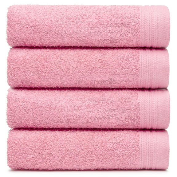 Premium 100% Cotton Towel Set of 4 Hand Towels 18" x 30" | 4 Ultra Soft and Highly Absorbent Hand Towels for Bathroom, Gym, Hotel, Spa, Machine Washable | Color: Pink Rose