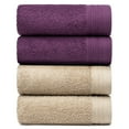 thumbnail image 1 of Premium 100% Cotton Towel Set of 4 Hand Towels 18" x 30" | 4 Ultra Soft and Highly Absorbent Hand Towels for Bathroom, Gym, Hotel, Spa, Machine Washable | Color: Plum & Sand, 1 of 11