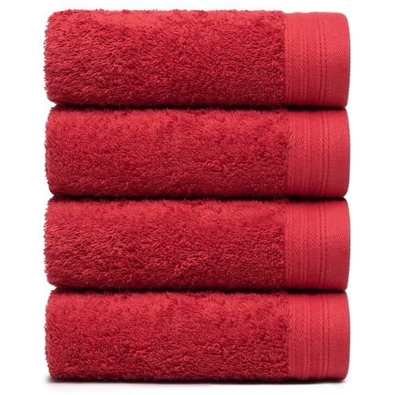 Premium 100% Cotton Towel Set of 4 Hand Towels 18" x 30" | 4 Ultra Soft and Highly Absorbent Hand Towels for Bathroom, Gym, Hotel, Spa, Machine Washable | Color: Red