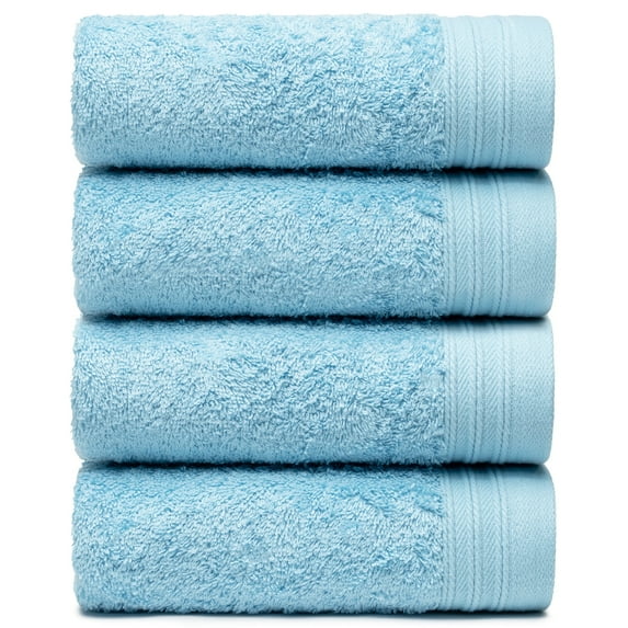 Premium 100% Cotton Towel Set of 4 Hand Towels 18" x 30" | 4 Ultra Soft and Highly Absorbent Hand Towels for Bathroom, Gym, Hotel, Spa, Machine Washable | Color: Sky Blue
