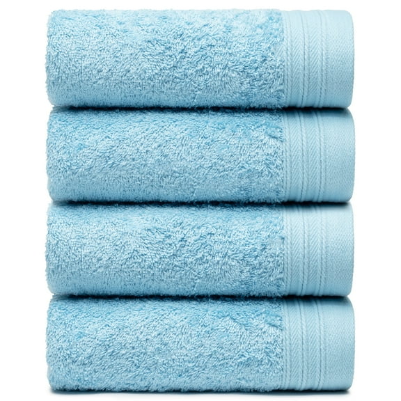 Premium 100% Cotton Towel Set of 4 Hand Towels 18" x 30" | 4 Ultra Soft and Highly Absorbent Hand Towels for Bathroom, Gym, Hotel, Spa, Machine Washable | Color: Sky Blue