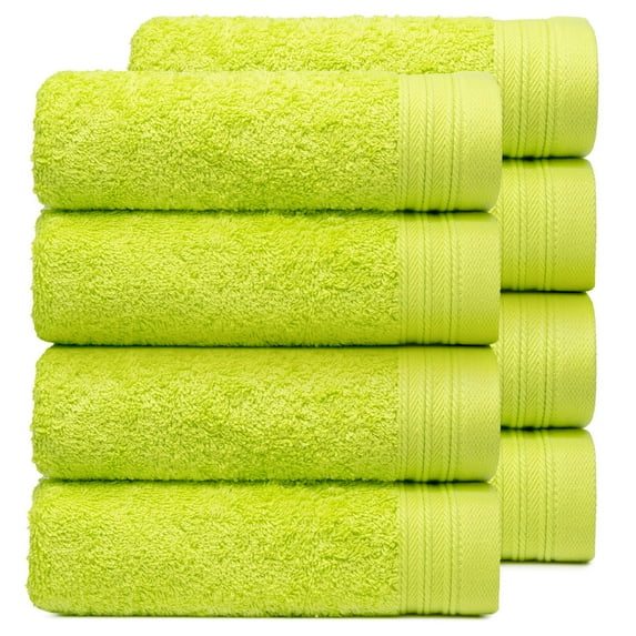 Premium 100% Cotton Towel Set of 8 Hand Towels 18" x 30" | 8 Ultra Soft and Highly Absorbent Hand Towels for Bath room, Gym, Hotel, Spa, Machine Washable | Color: Apple Green