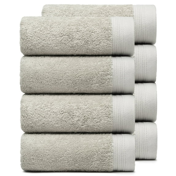 Premium 100% Cotton Towel Set of 8 Hand Towels 18" x 30" | 8 Ultra Soft and Highly Absorbent Hand Towels for Bath room, Gym, Hotel, Spa, Machine Washable | Color: Silver