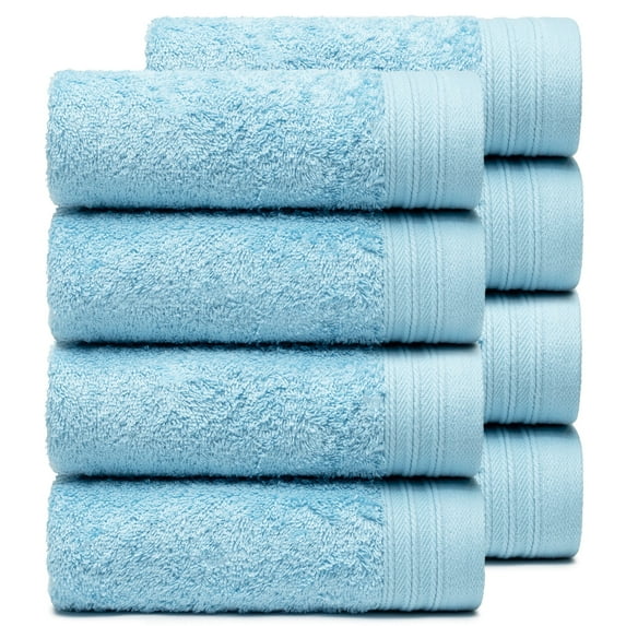 Premium 100% Cotton Towel Set of 8 Hand Towels 18" x 30" | 8 Ultra Soft and Highly Absorbent Hand Towels for Bath room, Gym, Hotel, Spa, Machine Washable | Color: Sky Blue