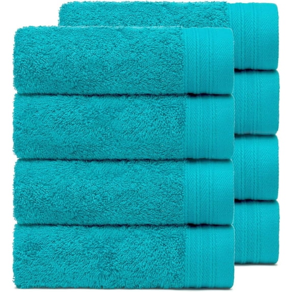 Premium 100% Cotton Towel Set of 8 Hand Towels 18" x 30" | 8 Ultra Soft and Highly Absorbent Hand Towels for Bath room, Gym, Hotel, Spa, Machine Washable | Color: Teal Blue